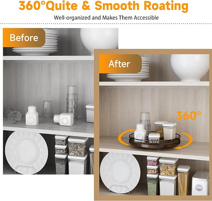 AMH 10-Inch Farmhouse Oak Lazy Susan Cabinet Organizer, Walnut Finish | Smooth rotating oak tray with walnut finish for dining tables, kitchen counters, pantries and cabinet storage. - Image 3
