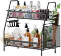 2 Tier Bathroom Countertop Organizer, Vanity Storage Shelf, Small, Black | Bathroom Counter Organizer, Vanity Makeup Tray Shelf, Kitchen Spice Rack, Metal Wire Mesh, with Basket Hooks by VITVITI