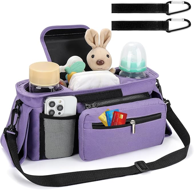 Accmor Universal Stroller Organizer with Insulated Cup Holder Detachable Phone Bag and Shoulder Strap,Stroller Bag Caddy Organizer for Uppababy, Baby Jogger, Britax Strollers - Image 2