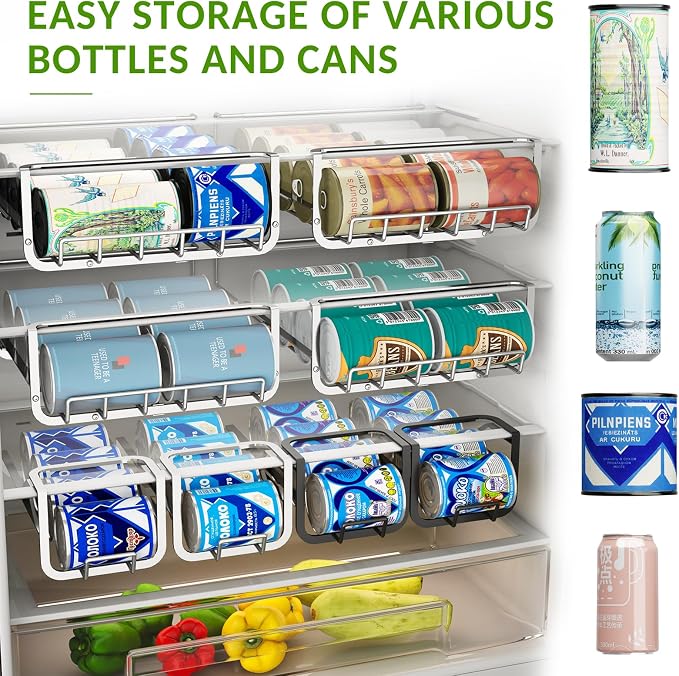 Hanging Soda Can Organizer for Refrigerator, 10-Can Fridge Dispenser | Stainless Steel Double Row Hanging Drink Fridge Organizer, Soda Can Storage Rack, Fits 15-23 in Refrigerator Inner Depth - Image 4