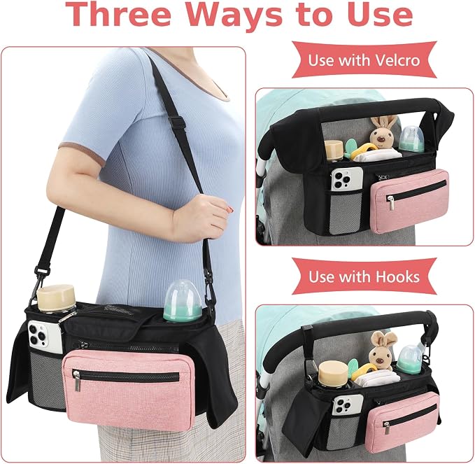 Accmor Universal Stroller Organizer with Insulated Cup Holder Detachable Phone Bag and Shoulder Strap,Stroller Bag Caddy Organizer for Uppababy, Baby Jogger, Britax Strollers - Image 5