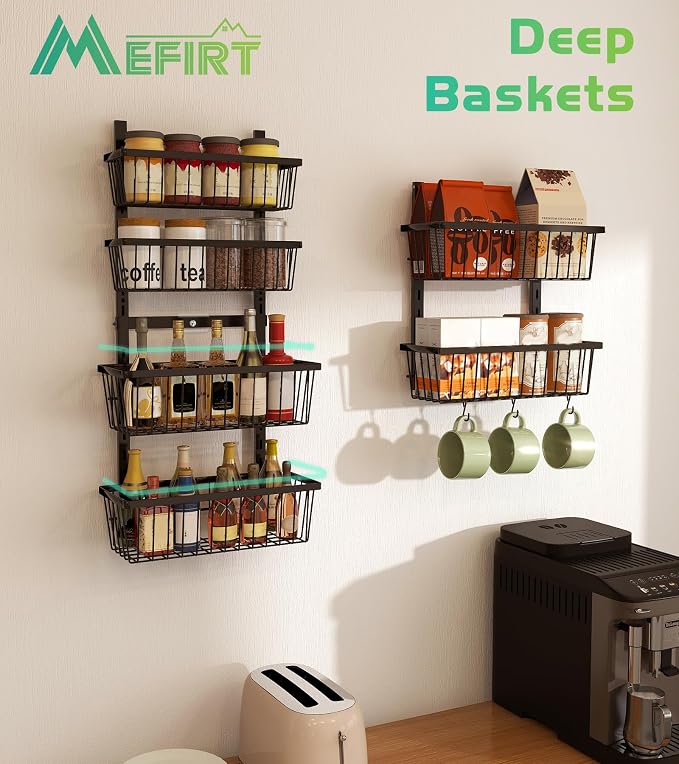 Mefirt 12 Inch Wide Narrow Over The Door Pantry Organizer 6-Tier Black | Pantry Hanging Organizers and Storage, Adjustable Heavy-Duty Metal for Home & Kitchen, Back of Door Seasoning Rack - Image 3