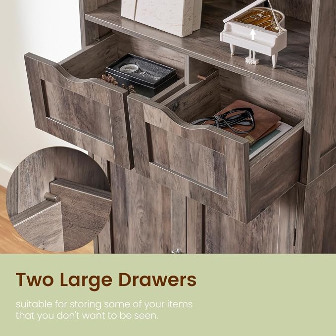 Iwell Tall Storage Cabinet with 2 Drawers & Adjustable Shelf, Bathroom Cabinet with Doors, Kitchen Pantry Storage Cabinets, Cupboard for Living Room, Dining Room, Entryway, Rustic Gray - Image 7