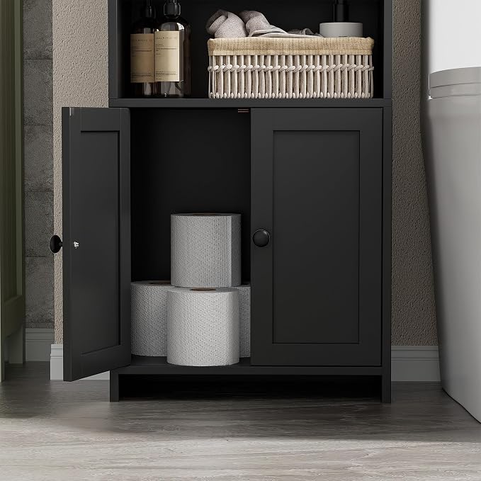 Homhedy Small Bathroom Storage Cabinet, Toilet Paper Storage Cabinet | Bathroom Floor Cabinet with Doors and Shelves, Bathroom Organizers for Small Spaces, 7.9" D x 14.6" W x 31" H, Black - Image 7