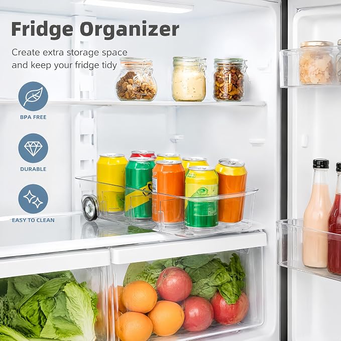 2 Pack Refrigerator Organizer Bin with Wheels, Roll Out Pantry Storage with Dividers, Clear Plastic Refrigerator Drawer, Upgrade Thick Fridge Caddy for Under Sink, Kitchen Organization - Image 6