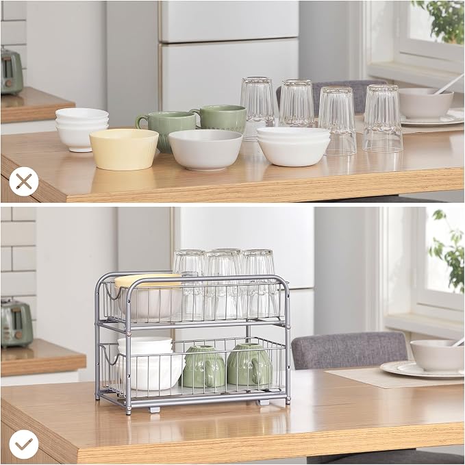 SONGMICS 2-Tier Pull Out Cabinet Organizers, Under Sink Organizer, Bathroom Organizer and Storage, Sliding Basket Drawers, Stackable for Kitchen, Bathroom, Metallic Silver UKCS017E01 | Gondola Shelving for Kitchen and Bathroom, Silver, PATALLA Collecti... - Image 8