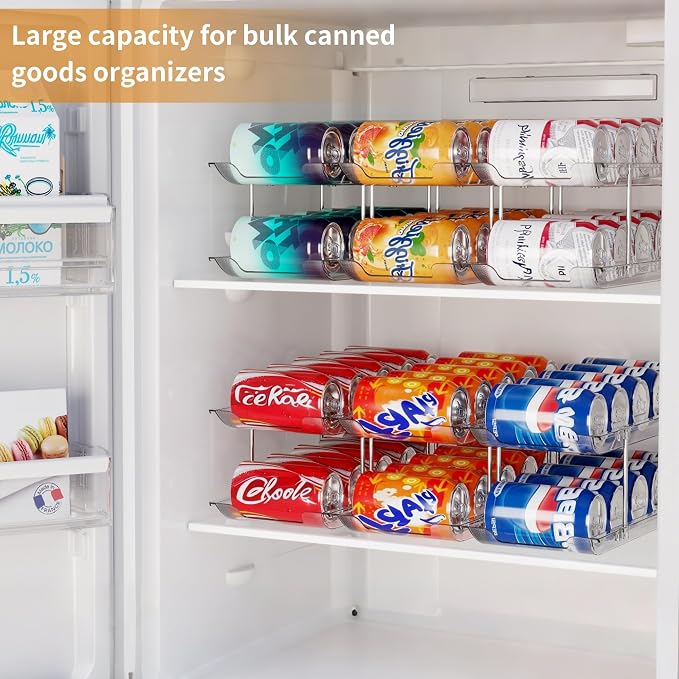 LXLXXL Can Organizer for Pantry Canned Food Storage Goods Holders 3 Tier | Automatic Rolling, Clear Acrylic Can Storage Rack, Sturdy and Stackable Shelf, for Fridge Cabinet Pantry Kitchen Organizer - Image 6