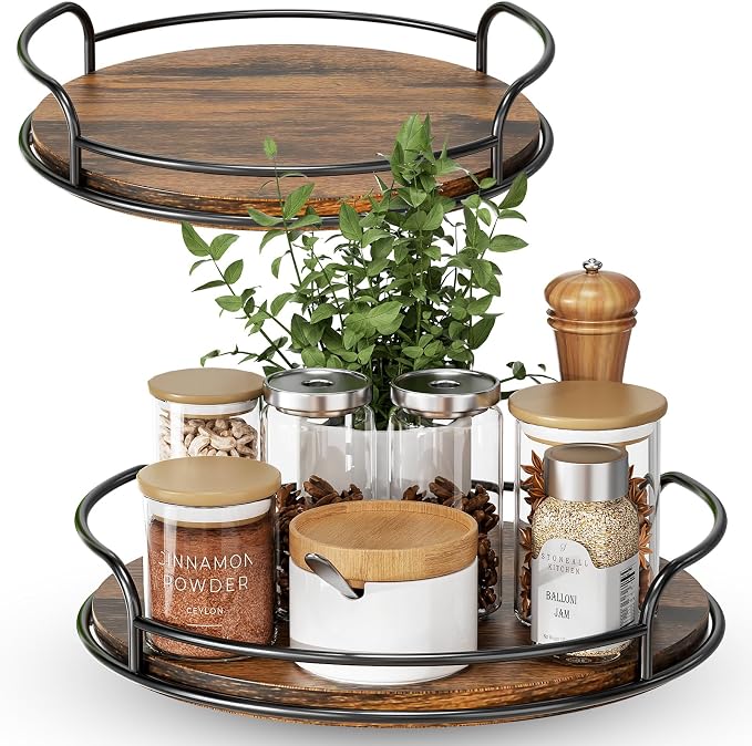 LAMU 2 Pack 10'' 12'' Lazy Susan Turntable Organizer for Table Top Cabinet, Wooden Lazy Susan for Kitchen, Pantry, Countertop, Bathroom Vanity, Spice Organization, Wood Decor by YourHome-OrganizationHelper