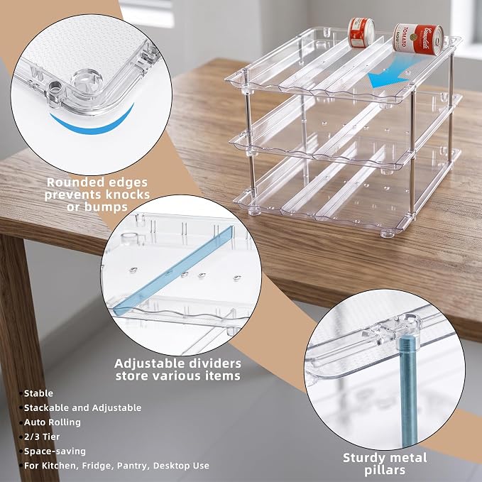 LXLXXL Can Organizer for Pantry, 3 Tier Stackable Soda Dispenser 1 Pack | Sodas Cans Drinks Organizer Stable, Stackable, Auto Rolling, 3 Tier, Space-saving for Kitchen, Fridge, Pantry Use - Image 5
