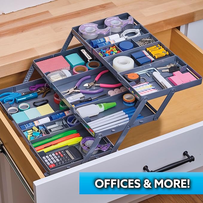 Ontel Smart Drawer Organizer - Multi-level Jewelry Holder, Cosmetics Organizer, or Office Drawer Organizer with Adjustable Dividers for Organization and Storage, Fits Drawers 9.5"W x 7.5"L x 2.75"D - Image 7