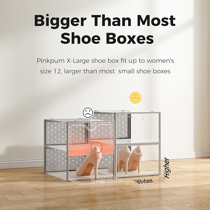 12 Pack X-Large Shoe Storage Boxes, Shoe Organizer Clear Stackable | Fit US Size 11, 6.2” Height, Shoe Dispaly Case Holder Bins Sneaker Storage for Sneakerheads, For Home and Family, Grey - Image 5