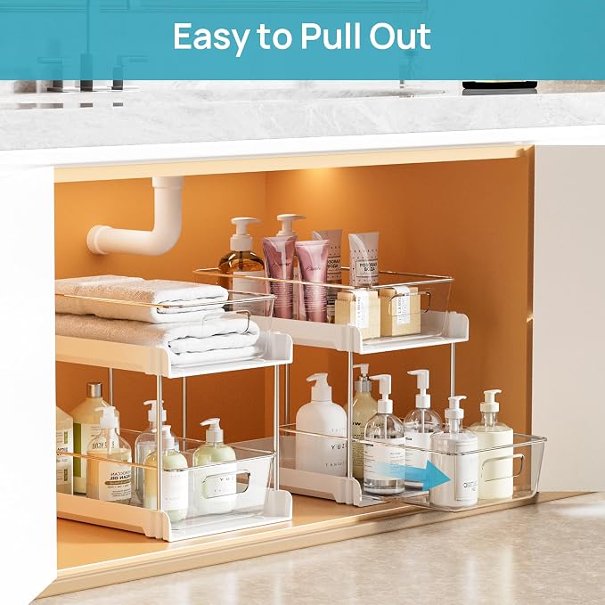 Vtopmart 4 Pack Pull Out Bathroom Under Sink Organizer (S-Standard, White) | Slide-out drawers, Multi-purpose storage, Clear visibility, Easy Set-up - Image 4