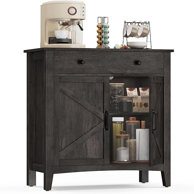 VASAGLE Buffet Cabinet, Coffee Bar with a Drawer, Adjustable Shelf | Sideboard Storage with Cable Hole, Drawer Divider, Antique Charcoal, LIRY Collection UBBK341B02 by Unknown