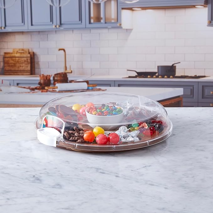 FARBERWARE Build-a-Board Cutting Board with Lazy Susan Turntable, Five Compartments, and Clear Locking Lid for Charcuterie, Snacks, and More, Acacia - Image 3