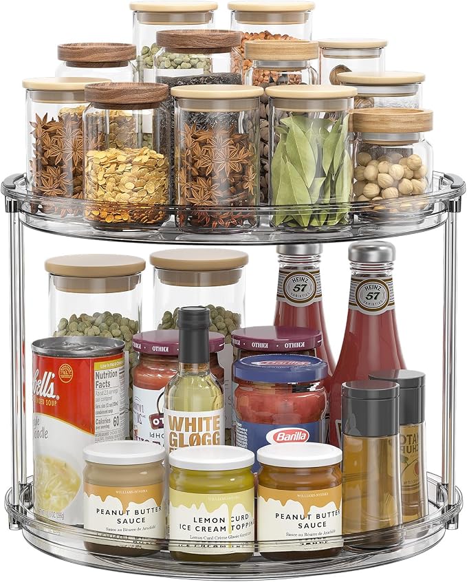 LAMU 2 Tier Lazy Susan Organizer 12 inch Large Lazy Susan Turntable Rotating Spice Rack Organization for Cabinet, Kitchen, Pantry, Countertop, Bathroom, Vanity, Medicine Cabinet Organizer, Grey by YourHome-OrganizationHelper