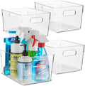 Plastic Food Storage 4 Pack Clear Container Bin with Handles for Organizing Kitchen, Pantry, Refrigerator, Freezer, Pantry, Cabinet, Closet, Bathroom. 10”x7.5”x5.3” by primebox
