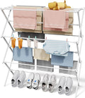 Sakugi Foldable 3-Tier Clothes Drying Rack 42.1" H with Non-Slip Feet | Indoor & Outdoor Use, Space Saving, Metal Frame, 14.6" D x 39.4" W, White by Sakugi