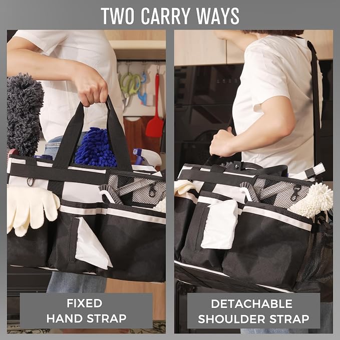 SCAVATA Wearable Cleaning Caddy, Cleaning Caddy Supplies Organizer with Handle & Shoulder Straps for Housekeepers, Under Sink & Car Cleaning Tool Organizers Bag with 4 Foldable Divider (Beige) - Image 6