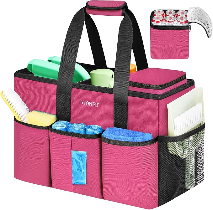 Ytonet Professional Cleaning Caddy Bag, Water Resistant Cleaning Bag | with Cooler Bag, Cleaning Tool Storage for Housekeepers, Professional Housekeeping Supplies for Kitchen, Car Organizer Bag by YTONET