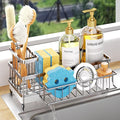 Consumest Sponge Holder for Kitchen Sink - Auto Draining Sink Caddy Organizer with Detachable Rack, High Brush Holder, Kitchen Countertop Storage Accessories, Silver-Extra Large by Consumest