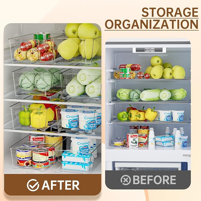 incostar Clear Fridge Organizer, Refrigerator Organizer Bins with Handle, Freezer, Kitchen Cabinet, Pantry Organization, BPA Free Fridge Organizers (12.4 inch 10 Pack) - Image 3