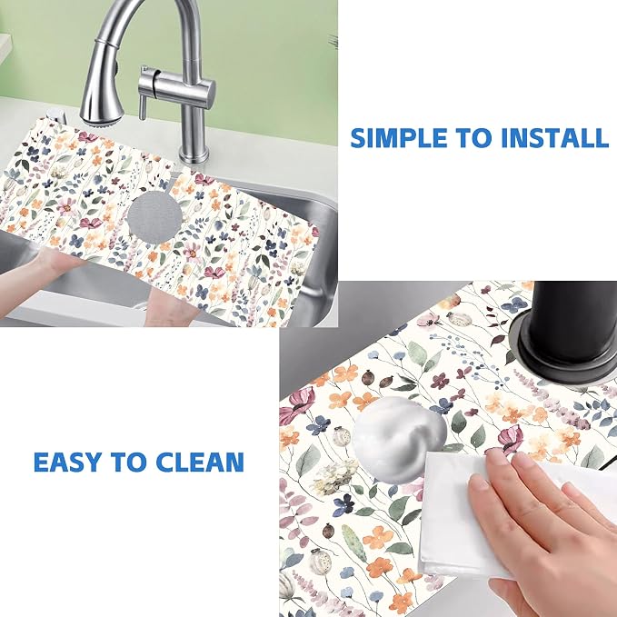 Vintage Watercolor Floral Kitchen Sink Splash Guard Mat Absorbent Fast Drying Mat Faucet Draining Mat Sink Splash Guard Behind Faucet Drip Catcher for Kitchen Bathroom 5.5"×15" - Image 5