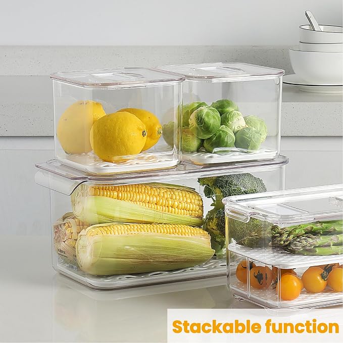 Fresh Produce Saver for Refrigerator, 3 Pcs Food Fruit Lettuce Keeper Containers, Salad Vegetable Storage Organizers Stackable, BPA-free Stay Fridge Storage Containers - Image 5