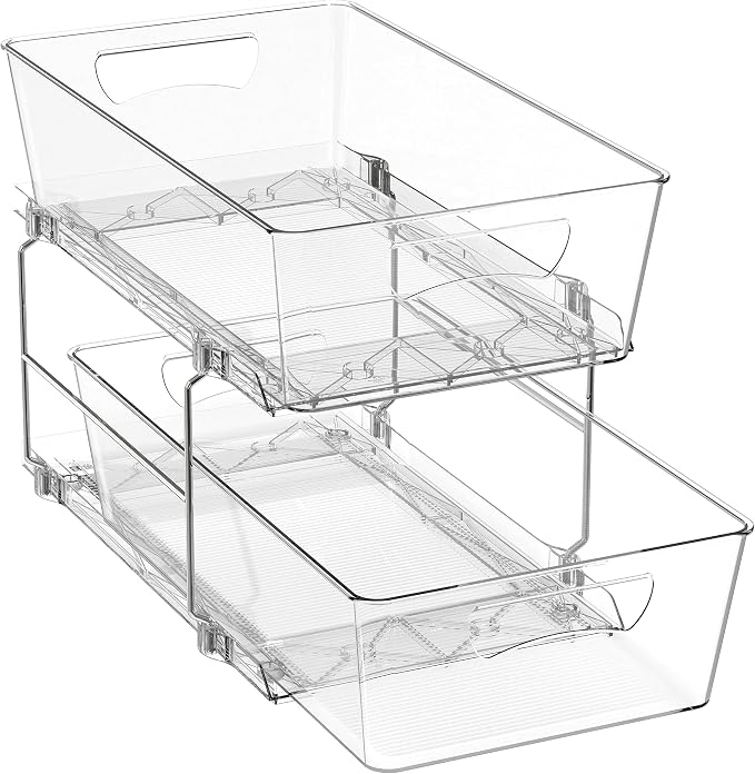 Simple Houseware 2 Tier Basket Drawer Cabinet Pull-Out Organizer, Clear by SimpleHouseware