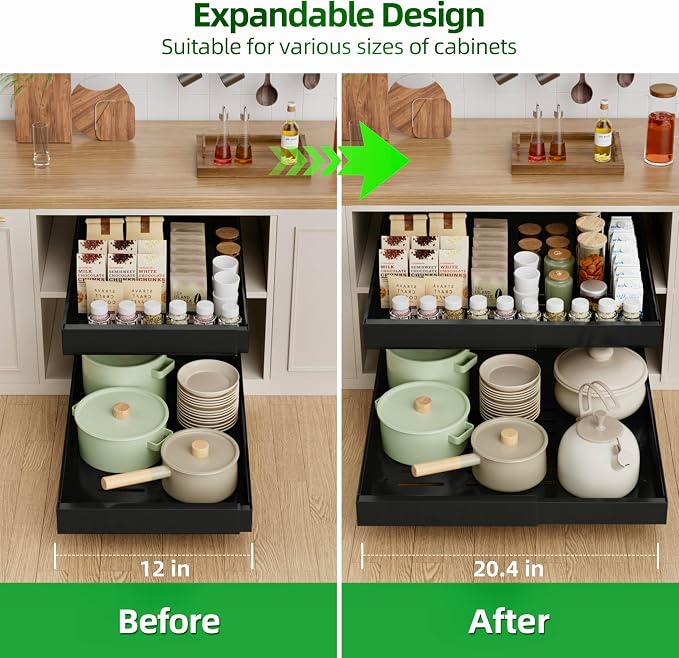 PAKETA 1 Pack Expandable Pull Out Cabinet Organizer,21" Deep | Pull Out Drawers for Cabinets with width from 12" to 20",Sliding Drawers for Cabinets with Upgrade 3 Slide Rails,hold 65 lbs - Image 5
