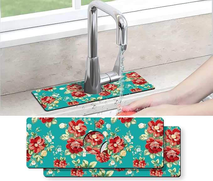 Kitchen Sink Splash Guard Faucet Mat -2 PC Super Absorbent Fast Drying Mat Sink Gadgets-Splash Guard Behind Faucet Drip Catcher for Kitchen, Bathroom,Sink Mat, Dish Drying Mat, Bathroom(15" X 5.5" ) by THIDEAPE