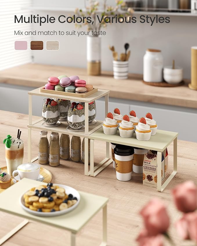 SONGMICS Cabinet Organizer Shelf, Set of 2 Spice Rack, Kitchen Storage | Kitchen Counter Storage Spice Rack, Particleboard, Steel, Travertine Beige and Cream White, BYSTRO Collection UKCS020L01 - Image 3