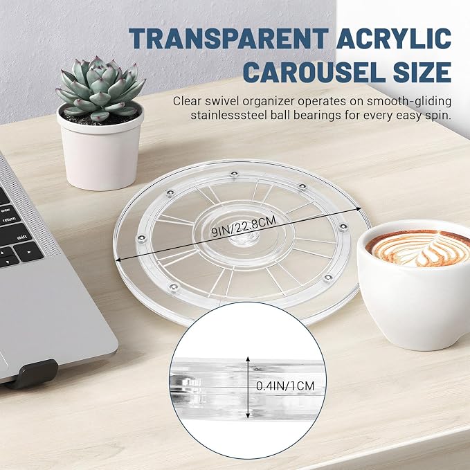 9 Inch Plastic Lazy Susan Turntable, 360° Clear Turntable Organizer, Transparent Ball Bearing Rotating Swivel Spinning Tray Plate for Refrigerator Table Spice Cake - Image 2