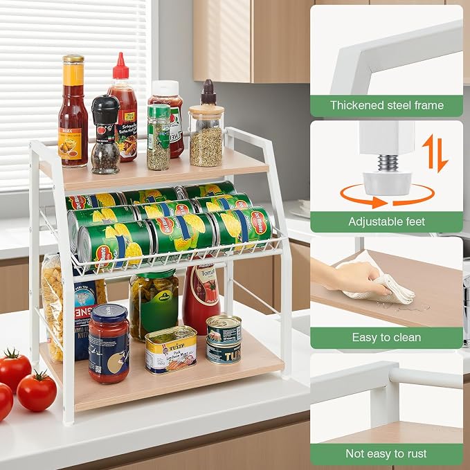 Kitchen Countertop Organizer, Snack Organizer Candy Display Stand Coffee Station Organizer, 3 Tier Wooden Counter Storage for Soda Cans Condiment Tea, for Pantry Office Bathroom, White (White) - Image 4