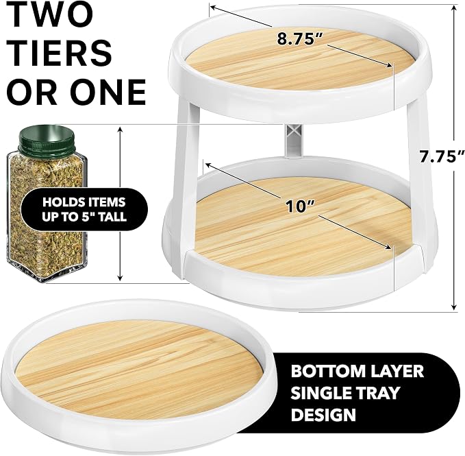 Simple Houseware 2-Tier Lazy Susan Spice Organizer, 10-Inch Diameter, Oak - Image 2