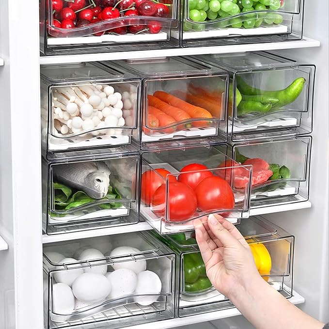 Fridge Organizers and Storage, BPA-Free Large Capacity Stackable Clear Fridge Organizer, With Strainer Layer Keep Fruits, Vegetables and Meat Fresh in refrigerator, freezer, Food Storage ( 2 Drawers) - Image 3