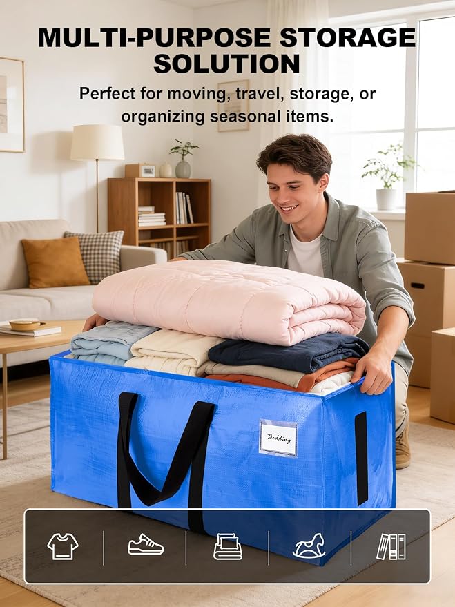 HOMESURE Supports 200lbs Heavy Duty Moving Bags - Strong Zipper & Wrap-Around Handles - Water-Resistant Storage Totes, Durable Alternative to Moving Boxes - 8 Pack - Sky Blue - Image 4