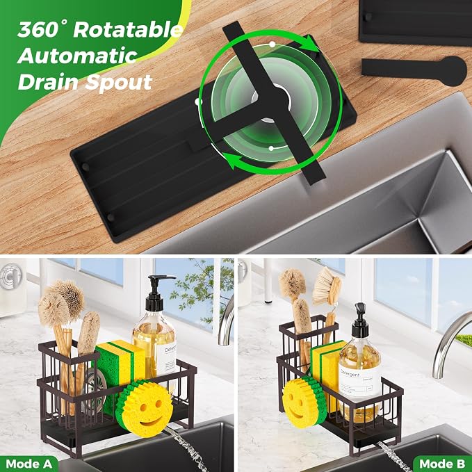 Sponge Holder for Kitchen Sink,Sink Caddy with Removable Dish Brush Holder,Self-Draining Kitchen Countertop Organizers and Storage Essentials,Soap Dispenser Organize and Home Decor-Bronze - Image 4