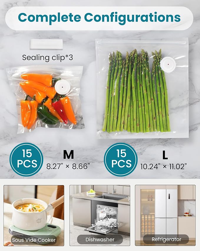 FEPPO Vacuum Sealer for Food with Visible Water Tank, Handheld Saver Compact Vacuum Sealer Machine with 30 Reusable Bags for 6X Preservation & Fresh, Teal - Image 7