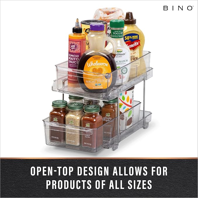 BINO 2 Tier Clear Storage Organizer with Dividers | Slide Out Drawer for Under Sink or Medicine Cabinet | Bathroom Closet, Vanity, Pantry Organizer | Under Cabinet Storage for Bathroom and Kitchen - Image 4