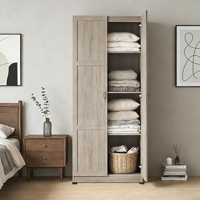 DUMOS Tall Storage Cabinet with Doors and Shelves, Kitchen Pantry Cabinet | 71'' Wood Storage Freestanding Cabinets for Bedroom, Pantry, Home Office, Dining Room & Living Room, Light Grey - Image 2