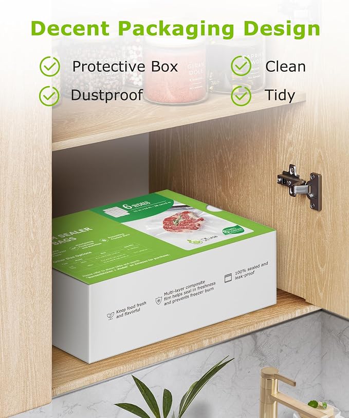 Bonsenkitchen 6 Rolls 11" x 16' Vacuum Sealer Bags for Food with Color Box | Commercial Grade, Food Storage or Sous Vide, Heavy Duty Vacuum Sealer Bags Rolls,BPA-free & Food-Grade Safe Material, VB21 - Image 3
