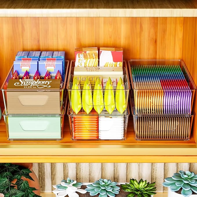 Stackable 4 Pack Snack Organizer for Pantry Shelf,Clear Pantry Organizers and Storage Bins for Fridge,Office,Cupboard,Plastic Pantry Snack Organizer For Breast Milk,Tea Bag,Food Storage Containers - Image 6