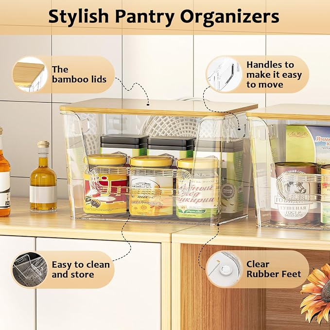 Delamu 4 Pack Pantry Organizers and Storage,Trash Bag Dispenser with Bamboo Top,Stackable Trash Bag Dispenser Under Sink Organizer for 4-30 GalBags,Onion,Potato,Fruits,Clear - Image 3