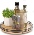AMH 12-Inch Farmhouse Oak Lazy Susan Organizer | Smooth rotating oak tray with walnut finish for dining tables, kitchen counters, pantries and cabinet storage. by AMH