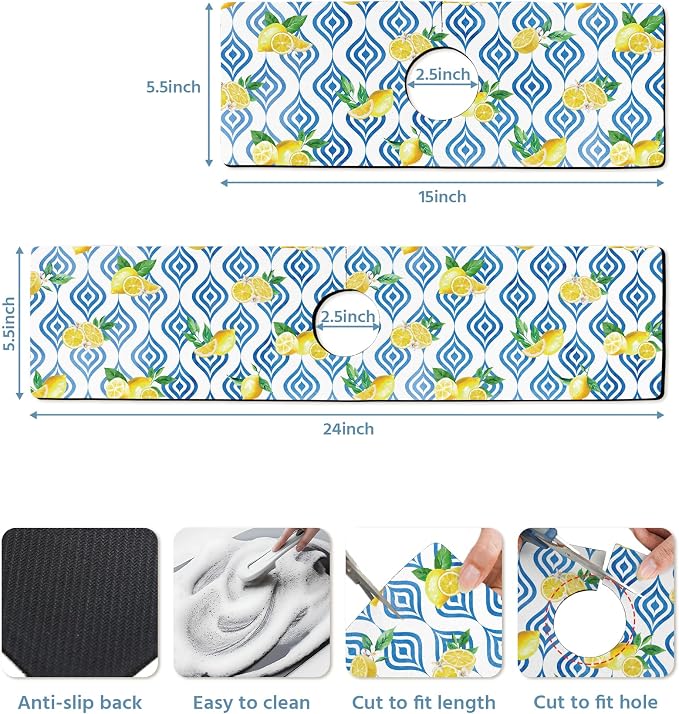 Patterned Sink Faucet Mat Kitchen Splash Guard Super Absorbent Drying Mat, Non-Slip Drain Pad for Kitchen Counter or Bathroom-15x5.5in - Image 3