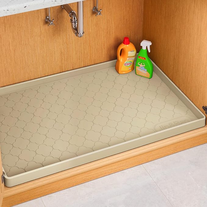 Jin&Bao Under Sink Mat 46" x 22" Waterproof Silicone Cabinet Kitchen Liner | Silicone kitchen cabinet protector, bathroom shelf liner, raised edge traps leaks, anti-slip, easy to clean & dishwasher safe by Jin%26Bao