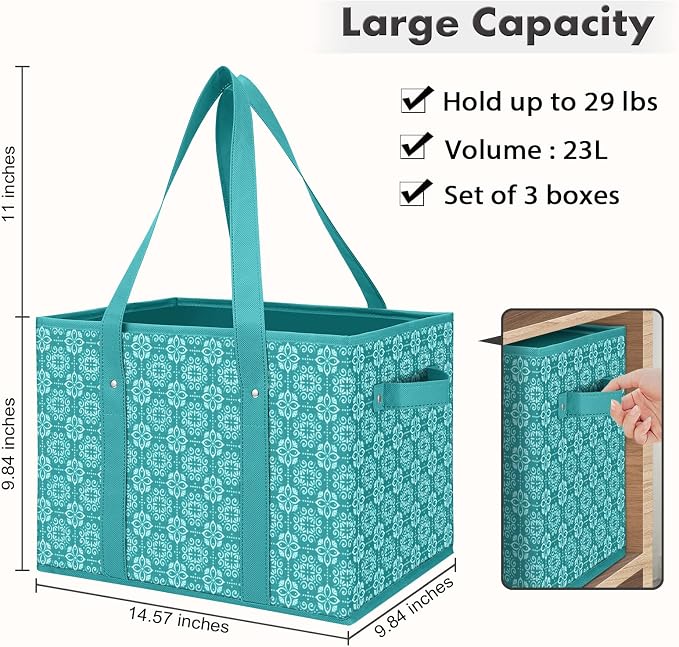 Reusable Grocery Bags 6 Pack, Foldable & Water Resistant Shopping Bags | Large Grocery Tote Bag Water Resistant Shopping Bags Foldable Grocery Bag for Clothes,Shoes and Picnic - Image 4