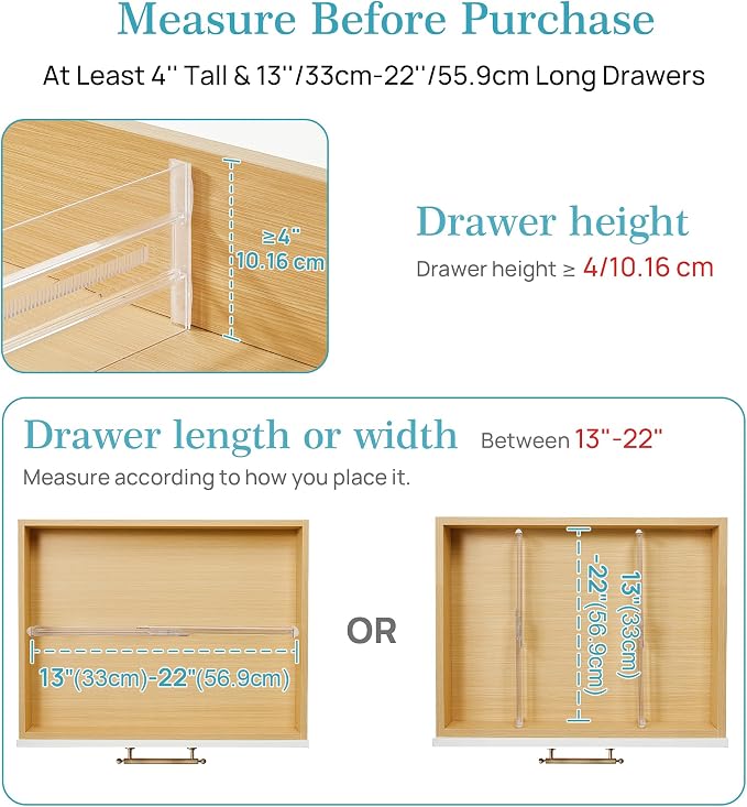 Vtopmart 4" High Drawer Dividers for Clothes, 13"-22" Adjustable, 8 pack | Expandable Dresser Drawer Organizer, Clear Plastic Separators for Dresser, Baby Clothing, Underwear, Cosmetic, Toiletries - Image 3