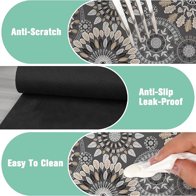 2 Pack Kitchen Sink Splash Guard Faucet Mat 24" X 5.5" Mandala Absorbent Fast Drying Mat Faucet Draining Mat Sink Splash Guard Behind Faucet Drip Catcher for Kitchen Bathroom - Image 7