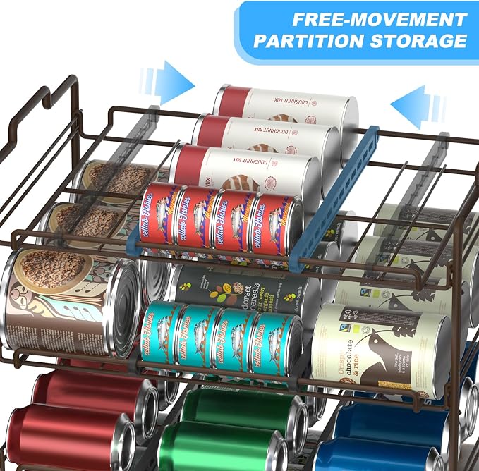 4 Tiers Stackable Can Rack Organizer, Wear-resistant Upgrade Beverage Food Can Dispenser Holder Holds up to 48 Cans for Kitchen Cabinet and Pantry (Brown) - Image 4